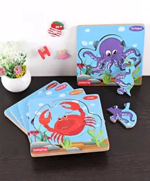 Babyhug Blossoms Aquatic Animal Theme Wooden 5 Pack Puzzle - 20 Pieces