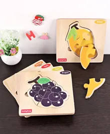Babyhug Montessori Fruits Jigsaw Wooden Board Puzzle Set of 5 - 4 Pieces Each