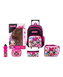 Disney Minnie Mouse Trolley Backpack + Pencil Pouch + Lunch Bag + Lunch Box + Water Bottle