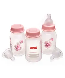 Babyhug Breastmilk Storage Containers with Nipples, Pink - Set of 3, 0-24M, Wide Neck, 150mL