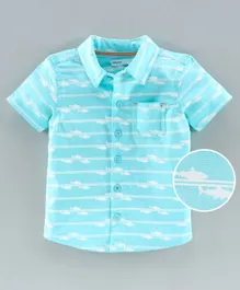 بيبي اوي قميص بأكمام قصيرة بطبعة قرش - أزرق