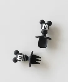 Bumkins Mickey Mouse Silicone Chewtensils, Baby Fork and Spoon Set - Black