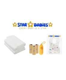 Star Babies Baby Essentials Bibs 10 Pieces + Scented Bag 3 Pieces + Towel 3 Pieces Combo Pack - White & Ivory