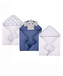 Hudson Childrenswear Cotton Rich Hooded Towel Sailor Elephant Multicolor - 3 Pieces