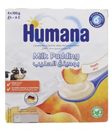 وجبة خفيفة للأطفال مهلبية الخوخ و الحليب من هيومانا عبوة من 4 - 100 جرام لكل منها
