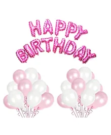 Party Propz Happy Birthday Metallic Pink & White Combo for Girl - Pack of 63
