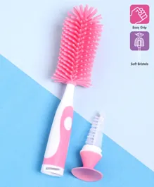 Babyhug Bottle Cleaning & Nipple Cleaning Brush Soft Bristle, Easy Grip, Flexible, 0 to 24 Months, 26 x 4 cm (Bottle Cleaning Brush) - Pink