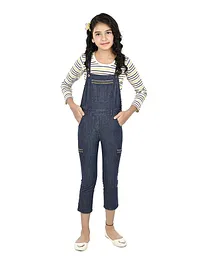 Flower Girl Denim Dungaree With T-shirt - Dark Blue