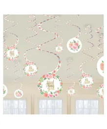 Party Centre Floral Baby Girl Spiral Decoration - Pack of 12