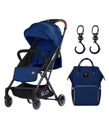 Teknum Travel Lite Stroller Navy Blue Plus Sunveno Diaper bag Plus hooks