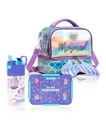 Eazy Kids Mermaid Lunch Box Set With Bag Combo of 3 - Purple