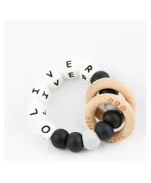Desert Chomps Personalized Silicone & Wooden Rattle Teether Ringlet - Mono