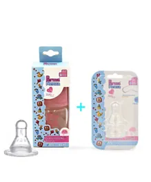 Permanenza Pink Glass Feeding Bottle with Silicone Nipple Teat - 60ml