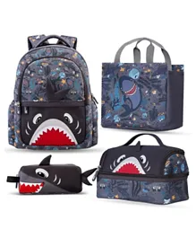 نوهوو - حقيبة مدرسية للأطفال مع حقيبة غداء وحقيبة يد ومجموعة أقلام رصاص بتصميم القرش الرمادي - 16 إنش