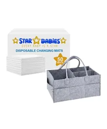 Star Babies Combo Regular Diaper Caddy Organizer + Disposable Changing Mat Pack of 50 - Grey