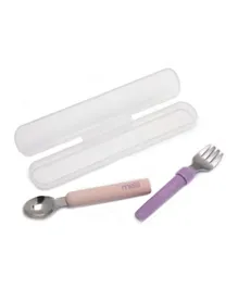 Melii Detachable Spoon & Fork With Carrying Case - Pink & Purple