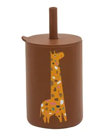 Amini Kids Silicone Cup With Straw Giraffe - Brown