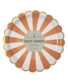 Meri Meri Toot Sweet Large Orange Striped Plate Pack of 8 - Orange