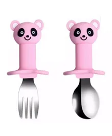 Brain Giggles Short Handle Stainless Steel Baby Training Fork & Spoon Set - Bear