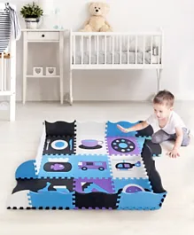 Babyhug Pop Out Floor Puzzle Playmat with Fence - Purple Blue