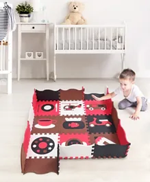 Babyhug Pop Out Floor Puzzle Playmat with Fence - Red