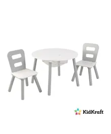 Kidkraft Wooden Round Storage Table & 2 Chair Set - Gray & White