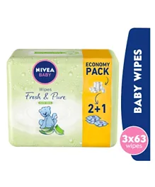 Nivea Fresh & Pure Baby Wipes Pack of 3 - 189 Wipes