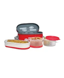 صندوق الغداء ميلتون البلاستيكي دبل ديكر مع حقيبة الغداء - أحمر