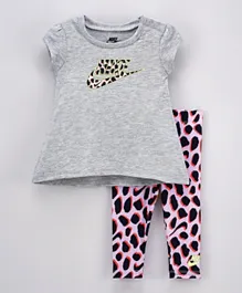 Nike Tunic Top with All Over Printed Leggings Set - Grey