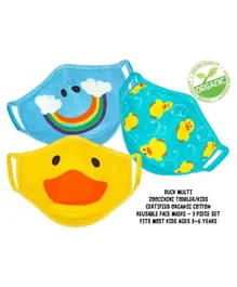 Zoocchini Duck Organic Reusable Cloth 3 Pack Face Masks Set - Yellow & Blue