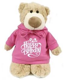 Fay Lawson Mascot Bear with Happy Birthday Hoodie Pink and Cream - 28 cm