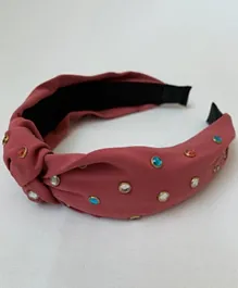 The Girl Cap Hairband With Color Stones - Red