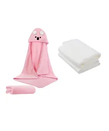 Star Babies Hooded Towel With Disposable Towel 3 Pieces - Pink