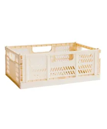 3 Sprouts Large Cream Modern Folding Crate - Lightweight, Durable, Stackable Storage Box for Home, 43.18x29.21x15.8cm