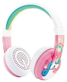 بادي فونز - سماعات الرأس اللاسلكية للأطفال بتقنية البلوتوث ومقاومة للماء بتصميم يونيكورن - وردي.