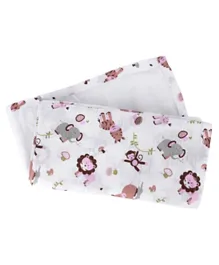 My Milestones 3 in 1 Muslin Swaddle Wrapper Pack of 2 - Zoo print Pink White