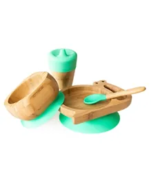 Eco Rascals Bamboo Snail Plate + Feeder Cup, Bowl & Spoon Combo - Green
