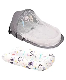 Star Babies Portable Baby Bed With Mosquito Net + Changing Pad Combo - Grey & White
