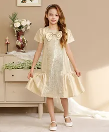 Le Crystal Short Sleeves Party Dress - Golden