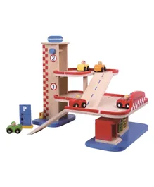 Tooky Toy Wooden Super Garage Playset With Vehicles Multi Color - 18 Pieces