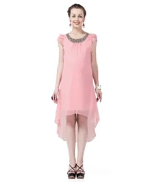 House Of Napius Maternity Embellished Dress With High Low Hem - Pink