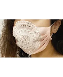 HR International Mandala Mask With Stone Details And Lace Extension Face Mask - Pink
