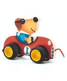 Djeco Wooden Terreno Car Pull Along Toy - Multicolor