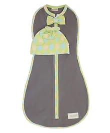Woombie Deluxe Swaddle Green Argyle Boy With Hat Set 5-13 lbs - Grey & Green