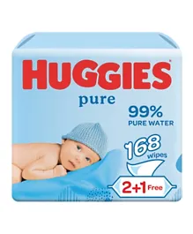 Huggies Pure Baby Wipes 2+1 Free - 168 Wipes