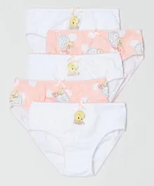 OVS Looney Tunes Printed Cotton 5 Pack Briefs - Pink/White