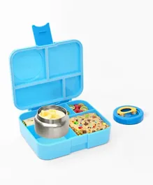 Bonfino ABS Shell Bento Lunch Box With Food Jar, 4 Compartments, BPA Free, Leakproof, Odour Free, 22x18x6.5cm, 1.67L, 3 Years+ - Blue