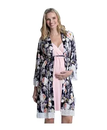 Mums & Bumps-Angel Maternity Floral Nursing Dress + Robe - Pink
