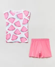 OVS Watermelon Printed Cotton Pyjamas - Sachet Pink