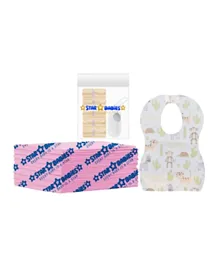 Star Babies Disposable Changing Mat + Bibs + Scented Bag + Dispenser -Pink/Ivory